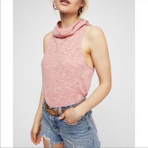 Sleeveless pink shirt with cowl neck